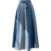 imageKisidoo Womens Long Patchwork Denim Skirt  Contrast High Waist Flared Aline Flare Jean Skirt with PocketsBlue