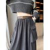 imageKisidoo Vintage Maxi Cargo Skirt  Womens High Waist Aline Winter Skirt with Pockets ampamp BeltGrey