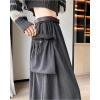imageKisidoo Vintage Maxi Cargo Skirt  Womens High Waist Aline Winter Skirt with Pockets ampamp BeltGrey