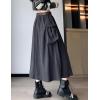 imageKisidoo Vintage Maxi Cargo Skirt  Womens High Waist Aline Winter Skirt with Pockets ampamp BeltGrey