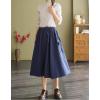 imageKisidoo Cargo Maxi Skirt Womens Casual Elastic Waist Pleated ALine Knee Length Skirt with Pocket for Work ampamp DailyNavy Blue