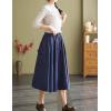 imageKisidoo Cargo Maxi Skirt Womens Casual Elastic Waist Pleated ALine Knee Length Skirt with Pocket for Work ampamp DailyNavy Blue