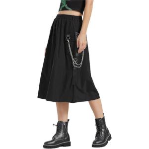 imageKisidoo Cargo Skirt Womens Gothic Skirt Elastic Waist Pleated ALine Knee Length Skirt with Pocket and ChainBlack