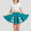 image:imageKisidoo Gothic Skirts Cute High Elastic Waisted Plaid Kilts for Women Trendy Hem Flared Knee Length Mini Skater SkirtC Green