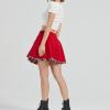 image:imageKisidoo Gothic Skirts Cute High Elastic Waisted Plaid Kilts for Women Trendy Hem Flared Knee Length Mini Skater SkirtC Red