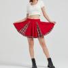 image:imageKisidoo Gothic Skirts Cute High Elastic Waisted Plaid Kilts for Women Trendy Hem Flared Knee Length Mini Skater SkirtC Red