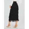 image:imageKisidoo Womens Fringe Trim High Waist Short Pencil Bodycon Skirts Sexy Elegant Fringe Long Maxi Skirt Summer Party WorkBlack