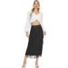 image:imageKisidoo Womens Fringe Trim High Waist Short Pencil Bodycon Skirts Sexy Elegant Fringe Long Maxi Skirt Summer Party WorkBlack