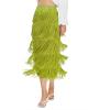 image:imageKisidoo Womens Fringe Trim High Waist Short Pencil Bodycon Skirts Sexy Elegant Fringe Long Maxi Skirt Summer Party WorkCandy Green