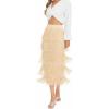 image:imageKisidoo Womens Fringe Trim High Waist Short Pencil Bodycon Skirts Sexy Elegant Fringe Long Maxi Skirt Summer Party WorkKhaki