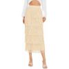 image:imageKisidoo Womens Fringe Trim High Waist Short Pencil Bodycon Skirts Sexy Elegant Fringe Long Maxi Skirt Summer Party WorkKhaki