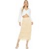 image:imageKisidoo Womens Fringe Trim High Waist Short Pencil Bodycon Skirts Sexy Elegant Fringe Long Maxi Skirt Summer Party WorkKhaki