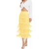 image:imageKisidoo Womens Fringe Trim High Waist Short Pencil Bodycon Skirts Sexy Elegant Fringe Long Maxi Skirt Summer Party WorkLight Yellow