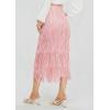 image:imageKisidoo Womens Fringe Trim High Waist Short Pencil Bodycon Skirts Sexy Elegant Fringe Long Maxi Skirt Summer Party WorkPink