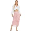 image:imageKisidoo Womens Fringe Trim High Waist Short Pencil Bodycon Skirts Sexy Elegant Fringe Long Maxi Skirt Summer Party WorkPink