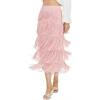 image:imageKisidoo Womens Fringe Trim High Waist Short Pencil Bodycon Skirts Sexy Elegant Fringe Long Maxi Skirt Summer Party WorkPink