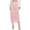 image:imageKisidoo Womens Fringe Trim High Waist Short Pencil Bodycon Skirts Sexy Elegant Fringe Long Maxi Skirt Summer Party WorkPink