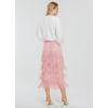 image:imageKisidoo Womens Fringe Trim High Waist Short Pencil Bodycon Skirts Sexy Elegant Fringe Long Maxi Skirt Summer Party WorkPink