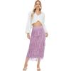 image:imageKisidoo Womens Fringe Trim High Waist Short Pencil Bodycon Skirts Sexy Elegant Fringe Long Maxi Skirt Summer Party WorkPurple