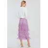 image:imageKisidoo Womens Fringe Trim High Waist Short Pencil Bodycon Skirts Sexy Elegant Fringe Long Maxi Skirt Summer Party WorkPurple