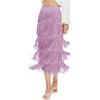 image:imageKisidoo Womens Fringe Trim High Waist Short Pencil Bodycon Skirts Sexy Elegant Fringe Long Maxi Skirt Summer Party WorkPurple