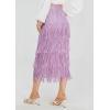 image:imageKisidoo Womens Fringe Trim High Waist Short Pencil Bodycon Skirts Sexy Elegant Fringe Long Maxi Skirt Summer Party WorkPurple