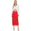 image:imageKisidoo Womens Fringe Trim High Waist Short Pencil Bodycon Skirts Sexy Elegant Fringe Long Maxi Skirt Summer Party WorkRed