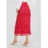 image:imageKisidoo Womens Fringe Trim High Waist Short Pencil Bodycon Skirts Sexy Elegant Fringe Long Maxi Skirt Summer Party WorkRed