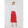 image:imageKisidoo Womens Fringe Trim High Waist Short Pencil Bodycon Skirts Sexy Elegant Fringe Long Maxi Skirt Summer Party WorkRed