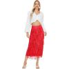image:imageKisidoo Womens Fringe Trim High Waist Short Pencil Bodycon Skirts Sexy Elegant Fringe Long Maxi Skirt Summer Party WorkRed