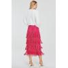 image:imageKisidoo Womens Fringe Trim High Waist Short Pencil Bodycon Skirts Sexy Elegant Fringe Long Maxi Skirt Summer Party WorkRose Red