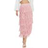image:imageKisidoo Womens Fringe Trim High Waist Short Pencil Bodycon Skirts Sexy Elegant Fringe Long Maxi Skirt Summer Party WorkPink