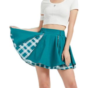 image:imageKisidoo Gothic Skirts Cute High Elastic Waisted Plaid Kilts for Women Trendy Hem Flared Knee Length Mini Skater SkirtC Green