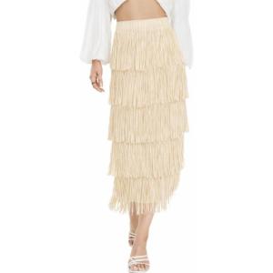 image:imageKisidoo Womens Fringe Trim High Waist Short Pencil Bodycon Skirts Sexy Elegant Fringe Long Maxi Skirt Summer Party WorkKhaki