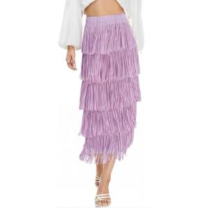 image:imageKisidoo Womens Fringe Trim High Waist Short Pencil Bodycon Skirts Sexy Elegant Fringe Long Maxi Skirt Summer Party WorkPurple
